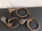 Oude koperen jachthoorn en koperen hoorns, Antiek en Kunst, Antiek | Brons en Koper, Ophalen of Verzenden