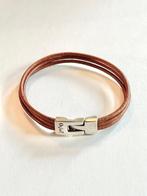 Bracelet cuir pleine fleur camel et argent massif 925, Enlèvement, Comme neuf, Argent, Cuir