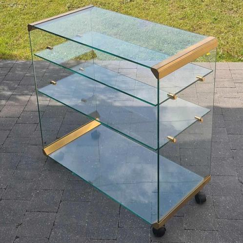 Glazen TV meubel, Huis en Inrichting, Tafels | Sidetables, Zo goed als nieuw, Glas, Ophalen