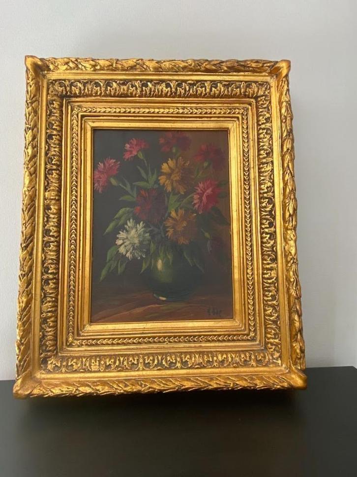 19e eeuws antiek olieverf schilderij in groots barok kader, Huis en Inrichting, Woonaccessoires | Lijsten, Zo goed als nieuw, 50 tot 75 cm