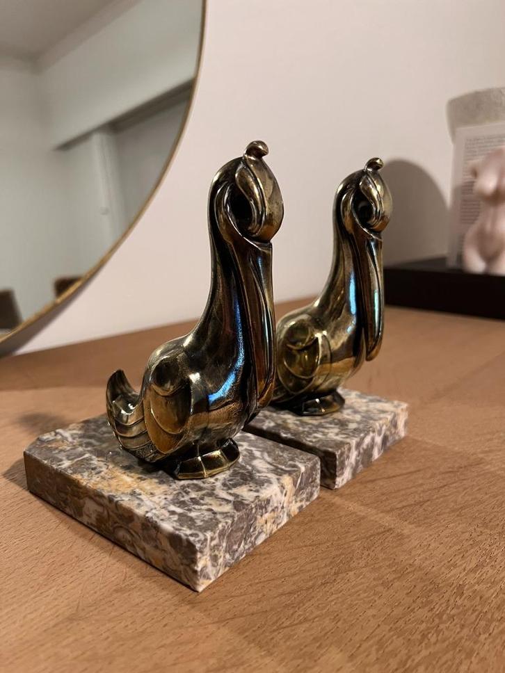 1 paar Art Deco boekensteunen, 2 Pelikanen - Hippolyte Morea, Antiek en Kunst, Antiek | Woonaccessoires, Ophalen of Verzenden
