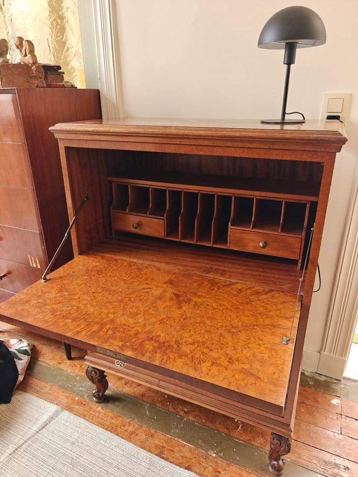 Secretaire wortelfineer, jaren 20-30, Huis en Inrichting, Kasten | Secretaires, Gebruikt, Ophalen