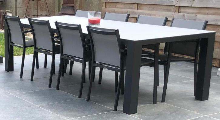 Exterio Bristol grote tafel met 8 stoelen als nieuw., Tuin en Terras, Tuinsets en Loungesets, Aluminium, Ophalen