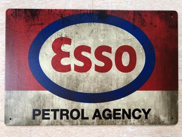 Metalen ESSO PETROL AGENCY vintage look wandplaat - 20x30cm beschikbaar voor biedingen