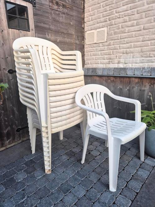 Terrasstoelen kunststof - 12st., Tuin en Terras, Tuinstoelen, Gebruikt, Kunststof, Stapelbaar, Ophalen