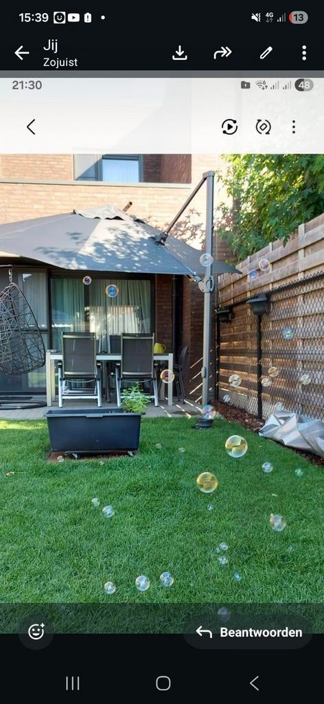 Grote parasol 3m – grijs – inclusief voet + grondanker, Ophalen