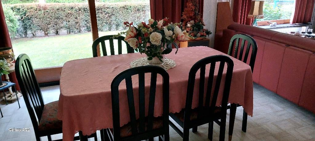 Eettafel met bijpassende stoelen, Ophalen, Gebruikt, Vintage, 4 tot 6 stoelen