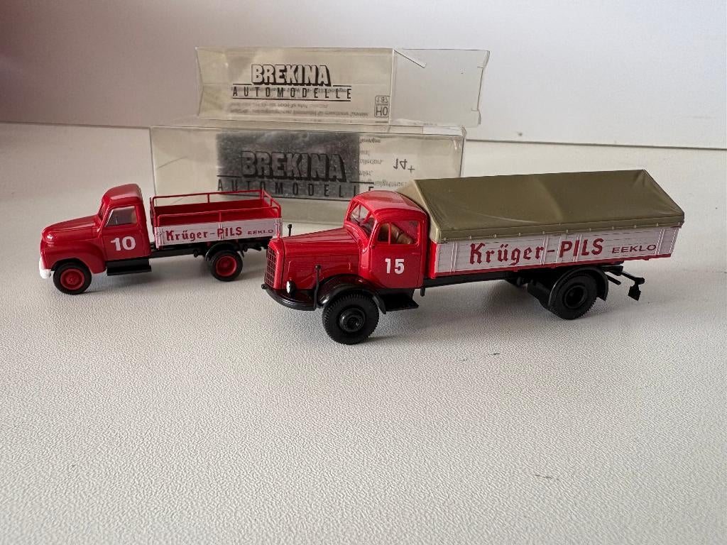 BREKINA - VRACHTWAGENS - KRÜGER-PILS EEKLO - 1:87, Hobby en Vrije tijd, Verzenden, Nieuw, Bus of Vrachtwagen, Brekina
