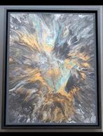 Abstract modern acryl canvas - 40*50cm - goud/zwart/groen, Antiek en Kunst, Ophalen of Verzenden