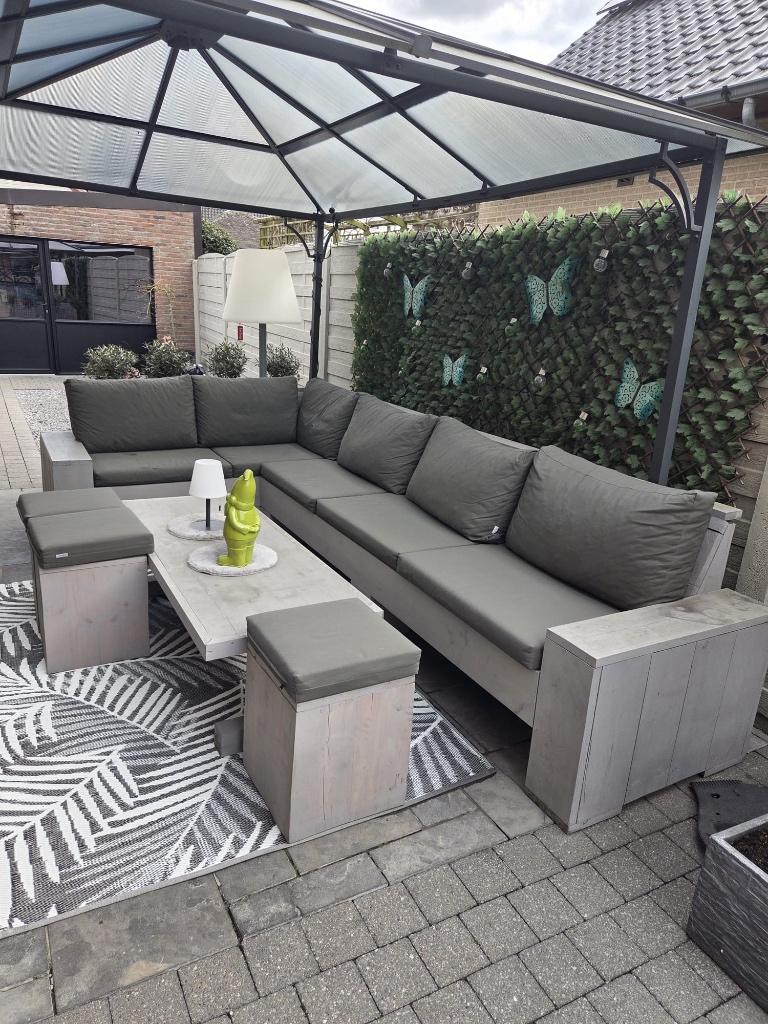 Loungeset steigerhout, Tuin en Terras, Tuinsets en Loungesets, Zo goed als nieuw, Loungeset, Steigerhout, Meer dan 8 zitplaatsen