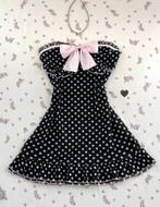 Robe courte sans bretelles, noir à pois blanc et noeud rose, Neuf, Coquette, Enlèvement, Noir