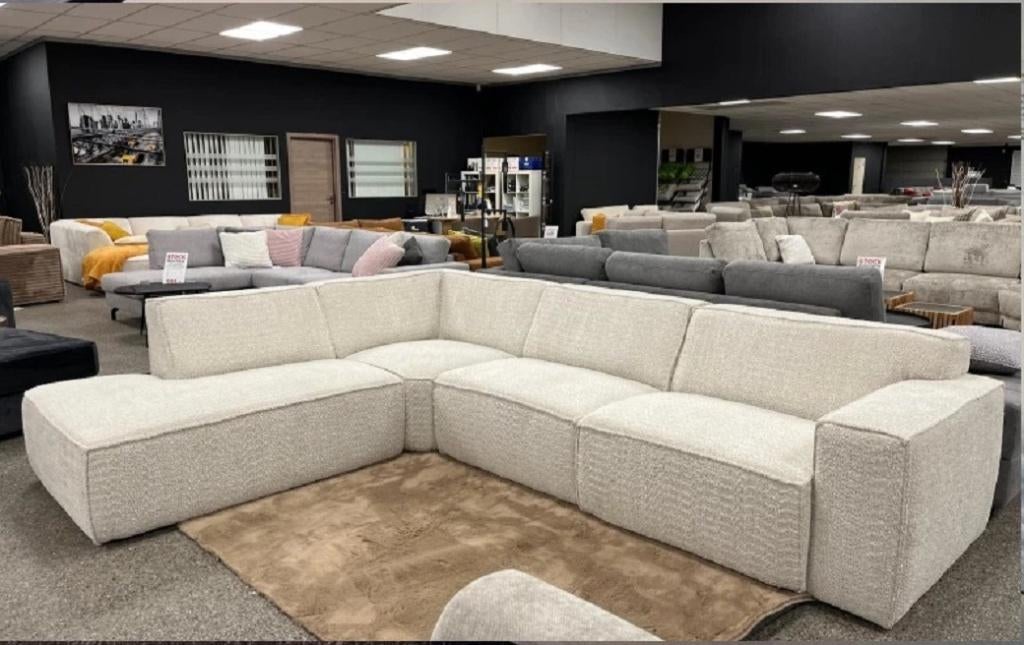 BI6 Hoekzetel 'Florida' in ecru stof 317cm x 242cm +Levering, Huis en Inrichting, Zetels | Zetels en Chaises Longues, Nieuw, Vierpersoons of meer