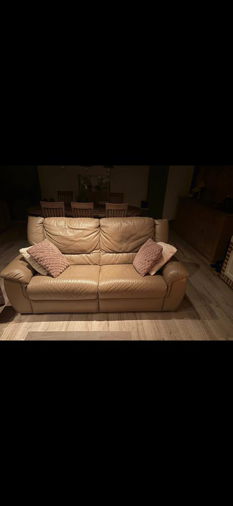 Lederen zetel 3 pers en 2 zithoeken, Ophalen, Zo goed als nieuw, Leer, Mooi