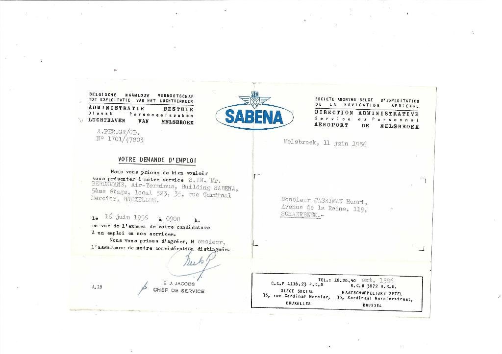 Sabena, Enlèvement ou Envoi, Utilisé