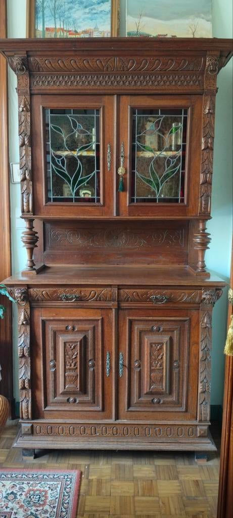 Antieke Mechelse kast met glas in loodraampjes, Antiek en Kunst, Ophalen