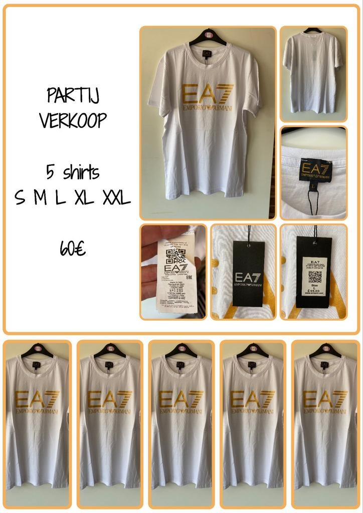 5 t-shirts S M L XL XXL blancs avec logo doré, Vêtements | Hommes, Enlèvement ou Envoi, Neuf, Autres tailles