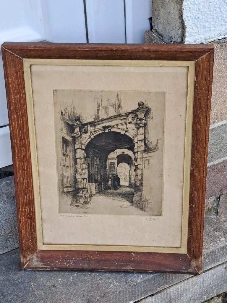 Eau forte vieux porsche signe kurt peiser, Antiek en Kunst, Kunst | Etsen en Gravures, Ophalen of Verzenden