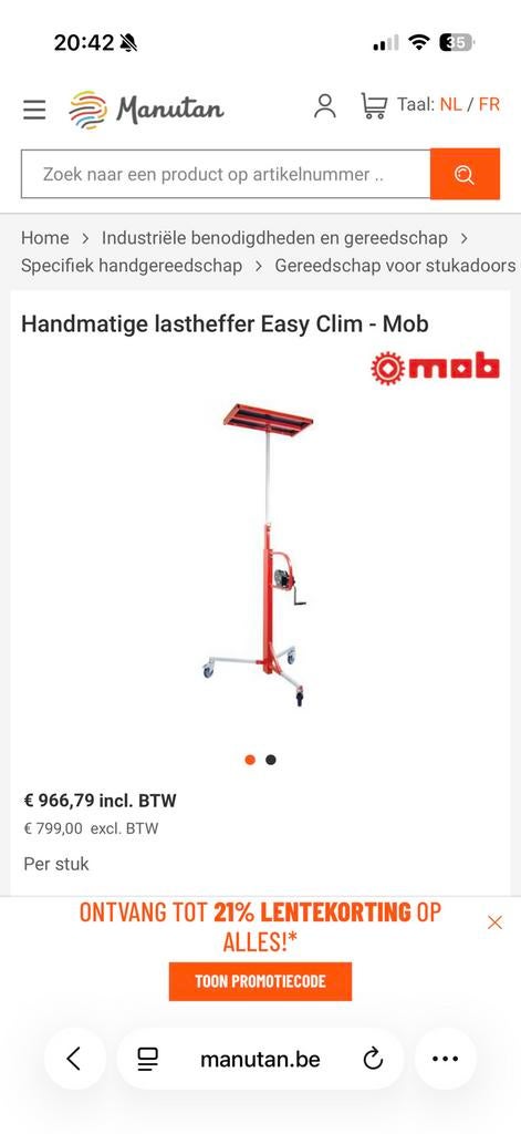 Last heffer - monte charge - gyproc lift, Ophalen, Zo goed als nieuw