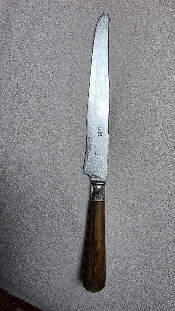 antiek Dumousset mes met hoornen handvat, Verzamelen, Porselein, Kristal en Bestek, Gebruikt, Bestek, Metaal, Ophalen of Verzenden