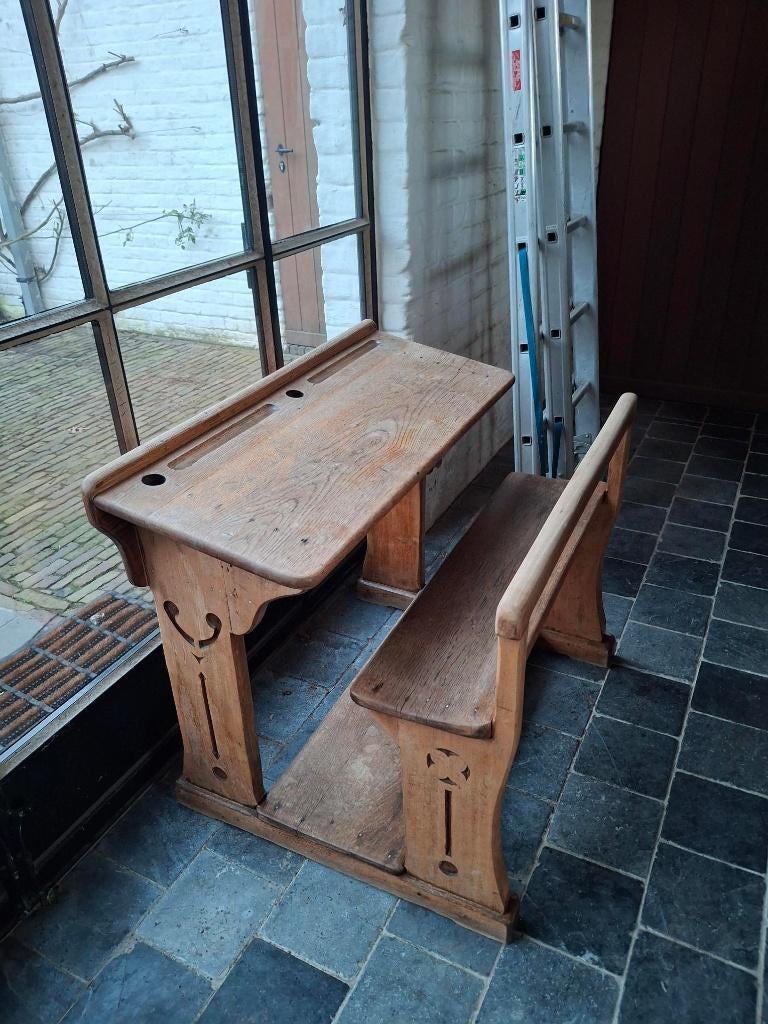 Retro schoolbankje lessenaar, Enlèvement, Comme neuf, Table(s) et Chaise(s)