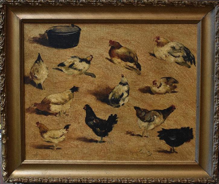 Henry Schouten==studie van kippen ., Antiek en Kunst, Kunst | Schilderijen | Klassiek, Ophalen of Verzenden