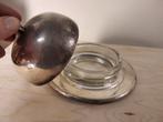 Kleine ronde verzilverde botervloot - Vintage, Antiek en Kunst, Ophalen of Verzenden, Zilver