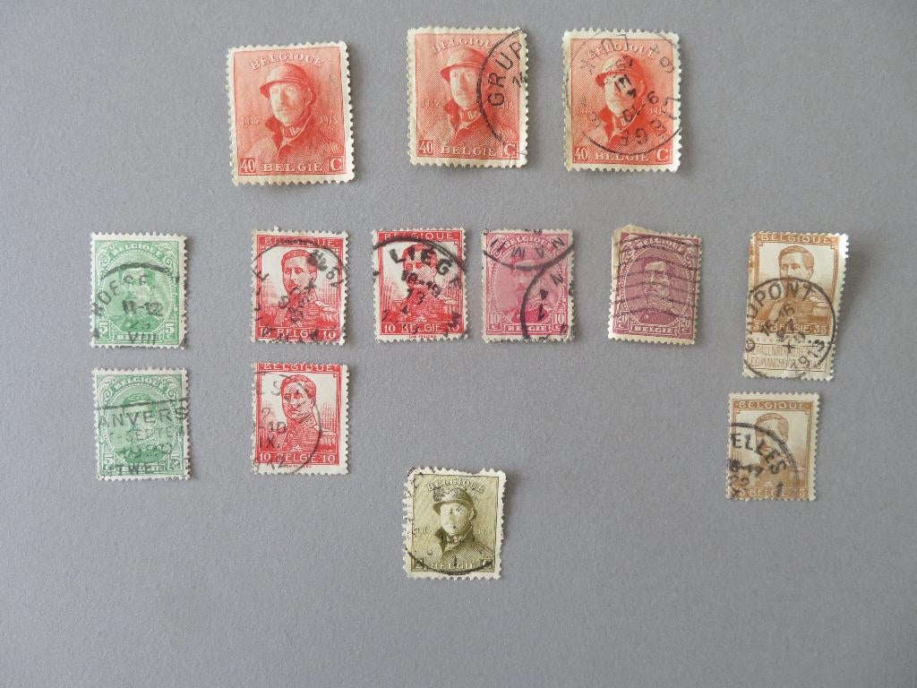 13 postzegels Albert 1 met helm ea, Enlèvement ou Envoi