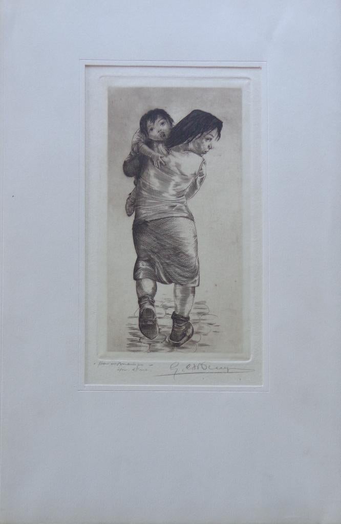 GUSTAAF DE BRUYNE / HAVENMEISJE / ZW-W ETS / 52x32cm / SIG, Enlèvement ou Envoi