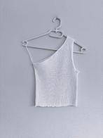Mango one‑shoulder crop top – maat S – ribbed – raw cut hem, Mango, Verzenden, Wit, Zo goed als nieuw