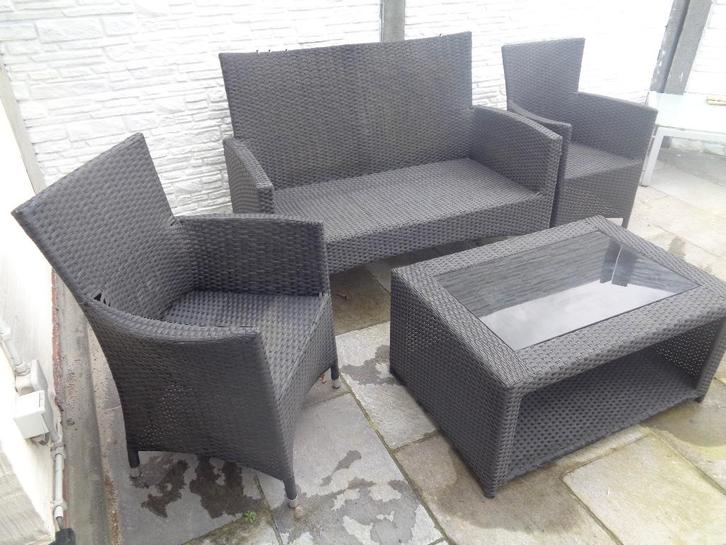 Tuinset Bois Le Duc voor 4 personen in antraciete kunststof, Tuin en Terras, Tuinsets en Loungesets, Zo goed als nieuw, Tuinset