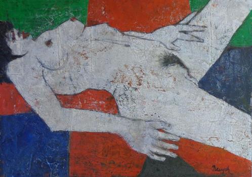 HARRY BUYCK / LIGGEND NAAKT / OLIEVERF PANEEL /, Antiek en Kunst, Kunst | Schilderijen | Modern, Ophalen