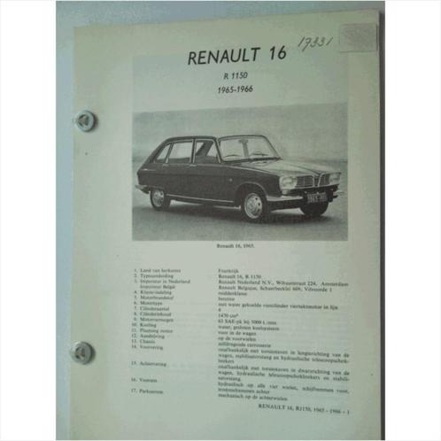 Renault 16 Vraagbaak losbladig 1965-1966 #1 Nederlands, Boeken, Auto's | Boeken, Gelezen, Renault, Ophalen of Verzenden