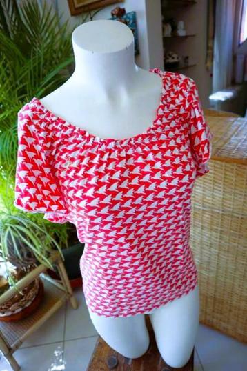 tof rood wit vogel T-shirt, Manches courtes, Enlèvement ou Envoi, Taille 36 (S), Porté