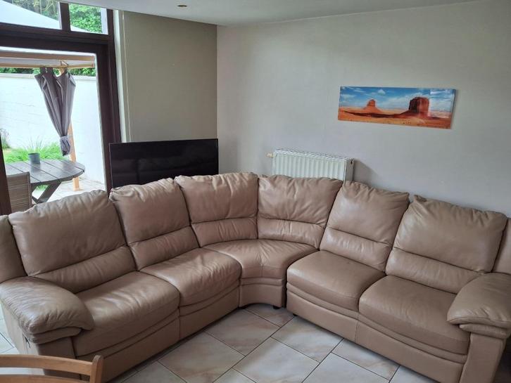 leren bank, Huis en Inrichting, Zetels | Zetels, Gebruikt, Hoekbank, Vierpersoons of meer, Leer, Ophalen