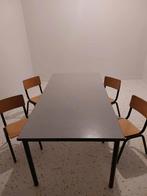 Tafel + 4 schoolstoelen (kinderen), Huis en Inrichting, Ophalen, Gebruikt, Bruin, Vier