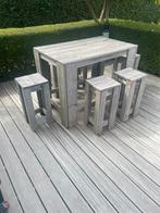 Tuinstel met 6 krukken, Tuin en Terras, Ophalen, Gebruikt, 6 zitplaatsen, Steigerhout