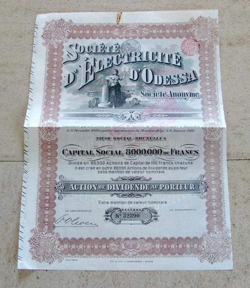 1910 Titre dividende : 1910 N 32390 - Société d'Electricité, Postzegels en Munten, Aandelen en Waardepapieren, Aandeel, Voor 1920