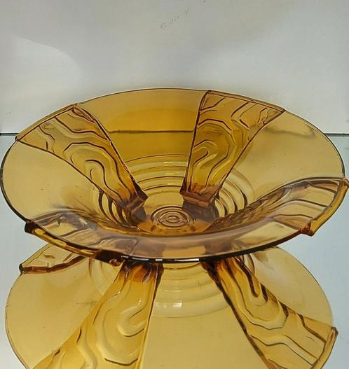 August Walther -'Sigrid' Art Déco de couleur ambr, Antiquités & Art, Antiquités | Verre & Cristal, Enlèvement ou Envoi