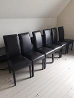 6 zwarte lederen stoelen, Huis en Inrichting, Ophalen of Verzenden, Zo goed als nieuw, Zwart