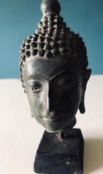 Bronzen Boeddha hoofd op sokkel 17cm, Ophalen of Verzenden, Gebruikt