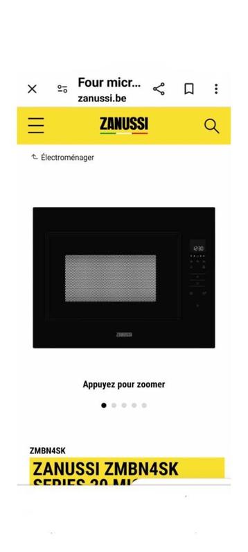 Micro ondes encastrable neuf  zanussi, Electroménager, Neuf, Gril, Encastré, Enlèvement