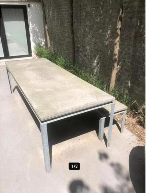 Stoere stalen tuintafel met arduin blad + zitbank, Tuin en Terras, Tuintafels, Gebruikt, Ophalen