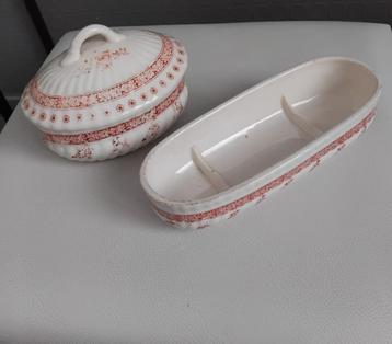 Vintage badkamerset,keramiek:zeepkommetje+deksel,schaaltje. beschikbaar voor biedingen