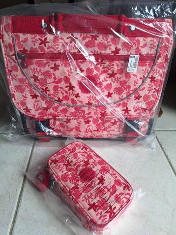 Cartable + plumier Kipling Pink Leaves