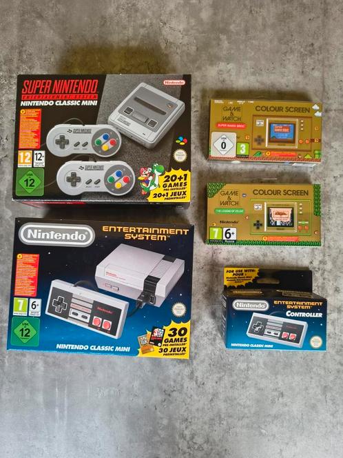 Mini NES + Mini SNES + Extra controller & 2x Game and Watch, Games en Spelcomputers, Spelcomputers | Nintendo Super NES, Nieuw