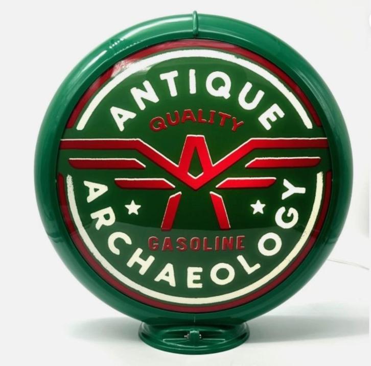 Antique archaeology gasoline globe american pickers benzine, Verzamelen, Merken en Reclamevoorwerpen, Gebruikt, Lichtbak of (neon) lamp