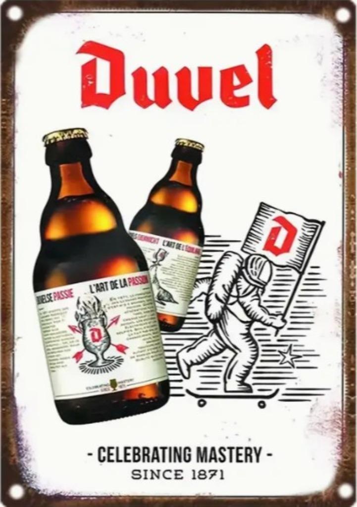 Reclamebord vintage Duvel (mastery) - mancave poolhouse new, Verzamelen, Biermerken, Nieuw, Reclamebord, Plaat of Schild, Duvel