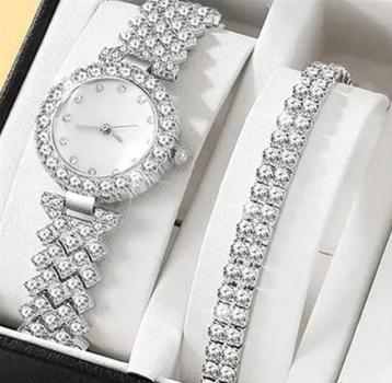 Zilver en diamanten combinatie Horloge set
