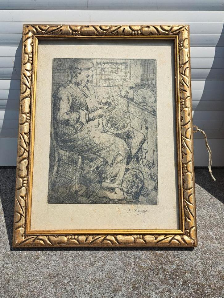 gravure signe kurt peiser, Antiek en Kunst, Kunst | Etsen en Gravures, Ophalen of Verzenden