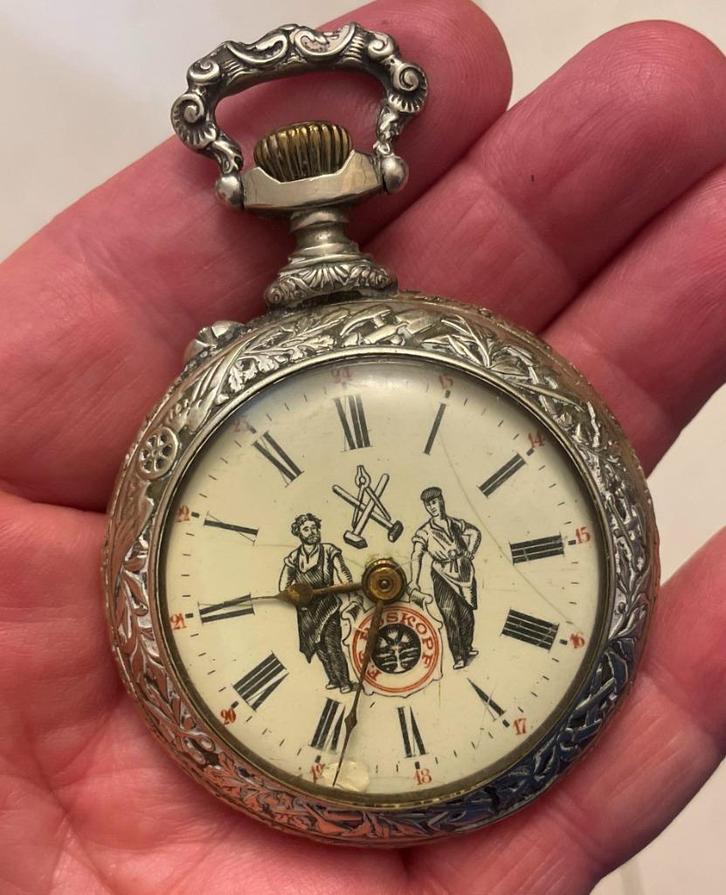 Kijk hoe F E ROSKOPF zegt dat werknemers, Handtassen en Accessoires, Horloges | Antiek, Zakhorloge, Omega, Staal, 1900 tot 1930
